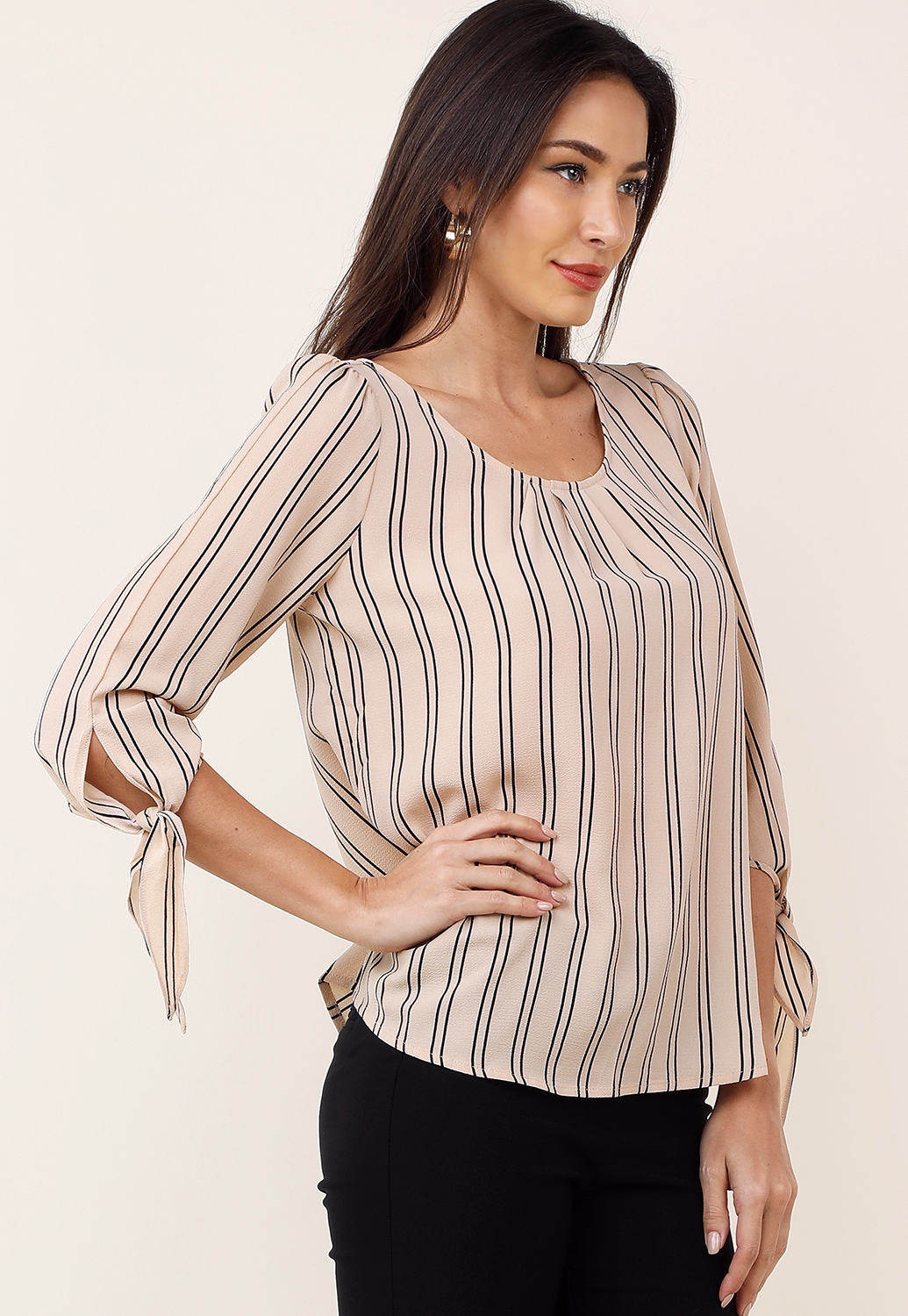 Pinstriped Tie Detail Blouse 