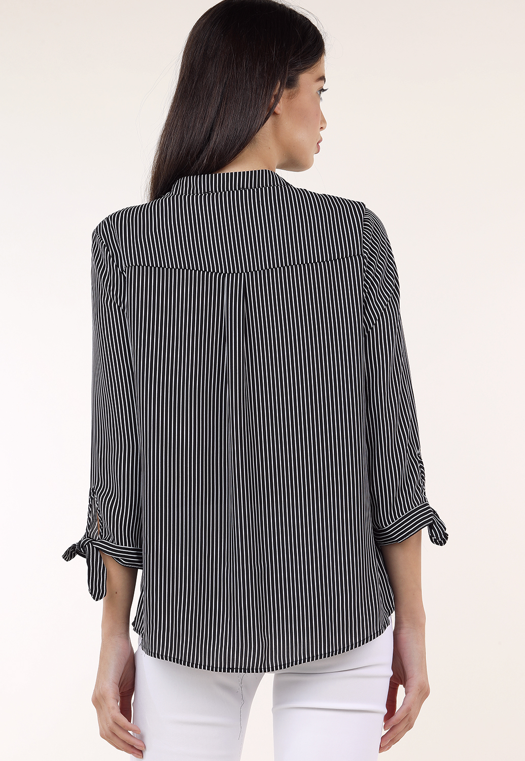  Pinstriped Half Button Up Blouse 