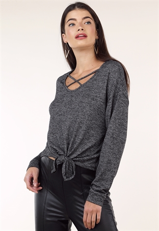  Marled Front Tie Top