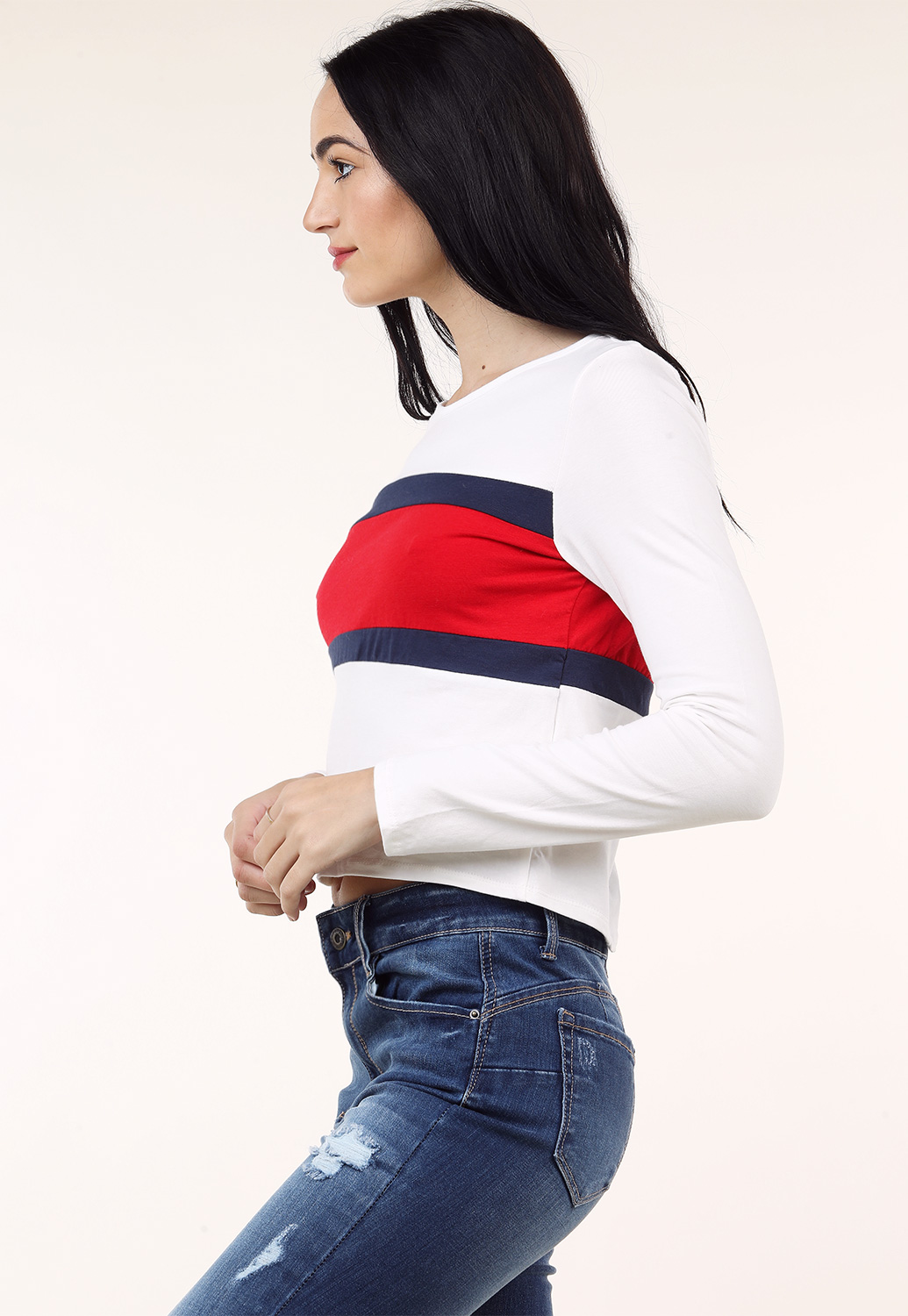 Striped Detailed Long Sleeve Top