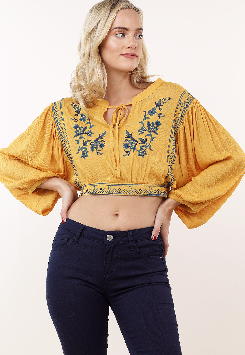 Floral Embroidered Detail Top