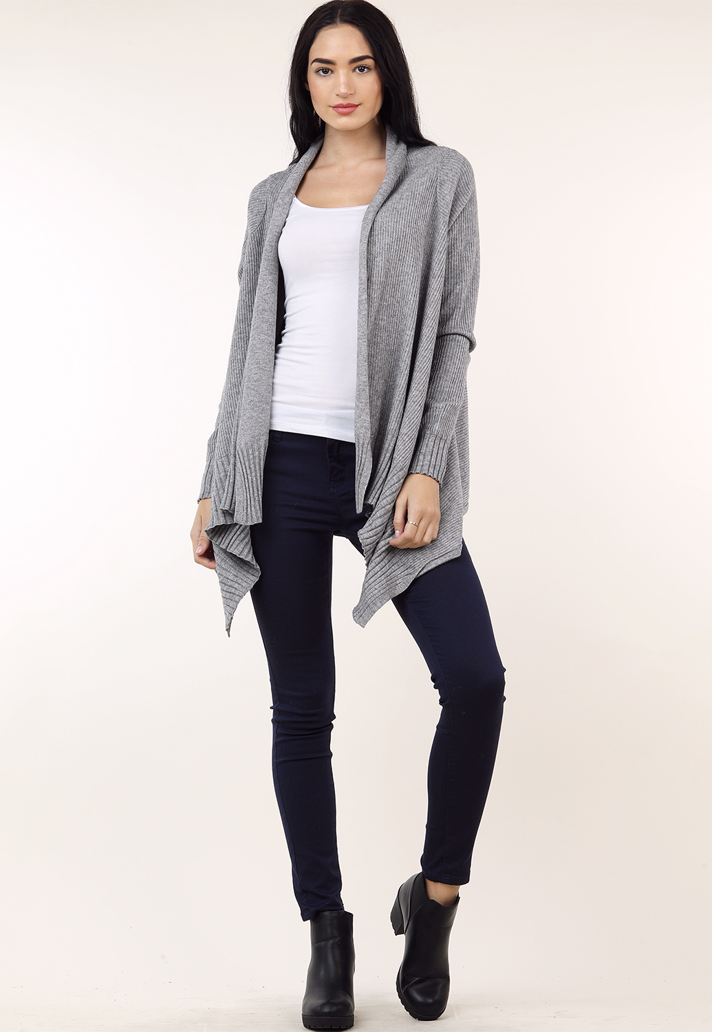 Ribbed Open Front Cardigan 
