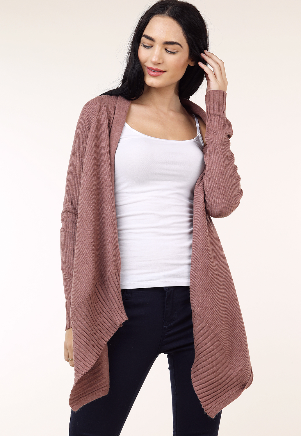 Ribbed Open Front Cardigan 