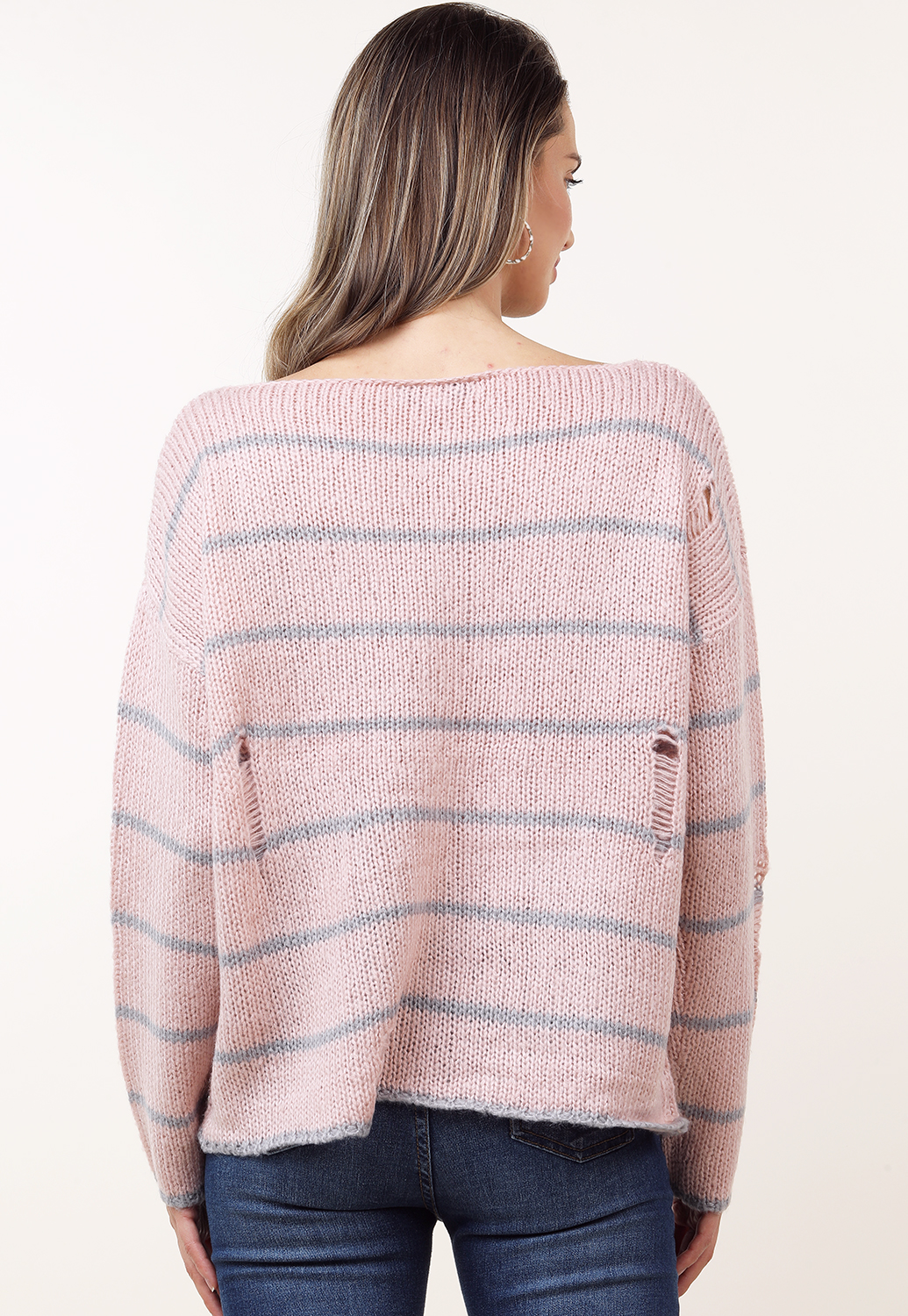 Striped Distressed Knit Sweater