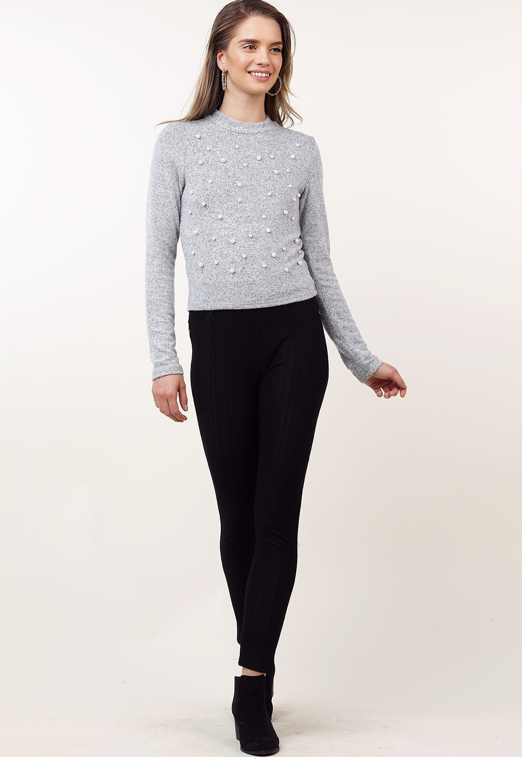Pearl Accented Long Sleeve Top