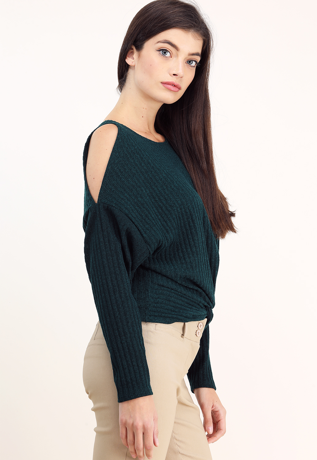 Open Shoulder Ribbed Twisted Top 