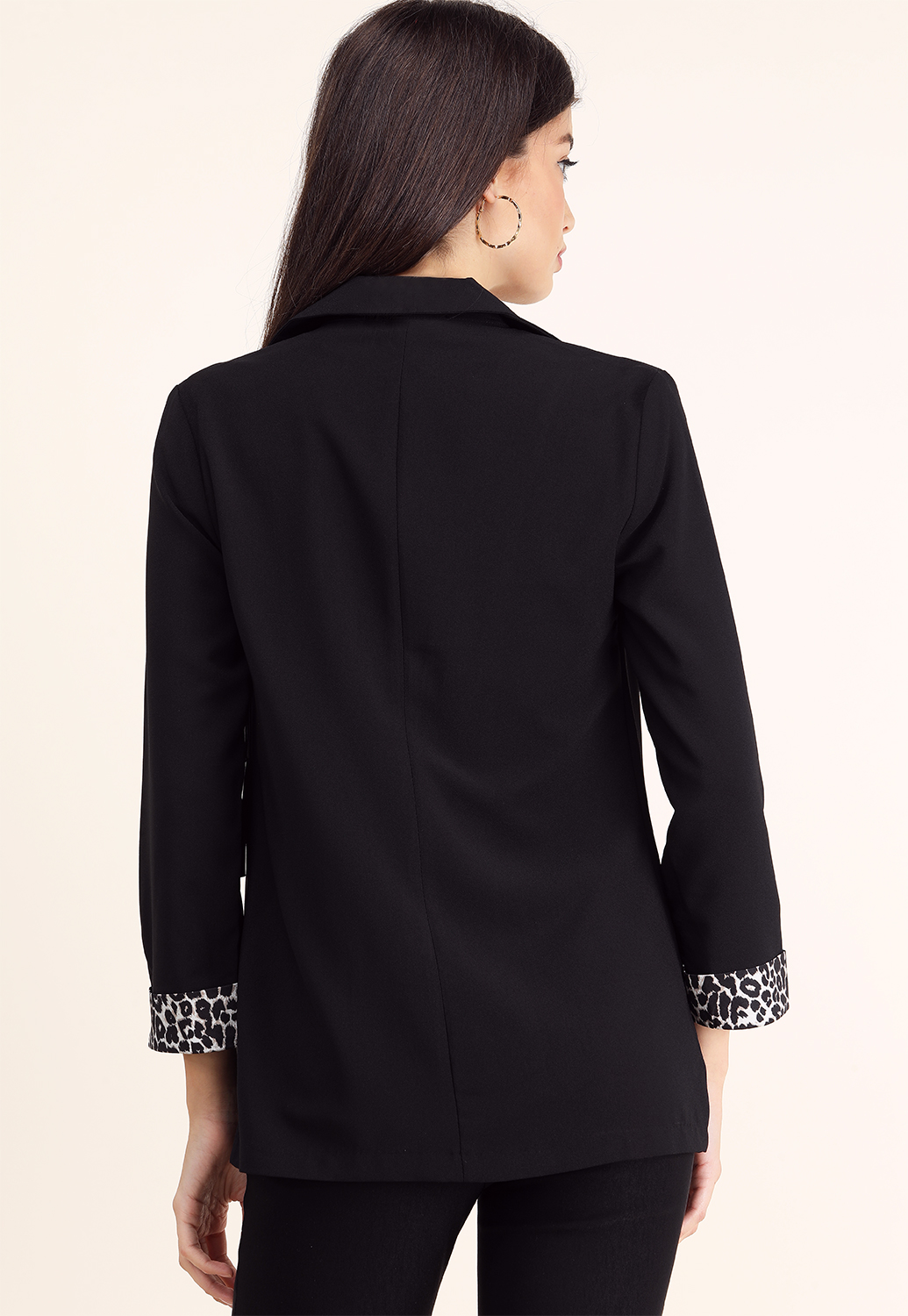Leopard Print Detail Sleeve Dressy Jacket 