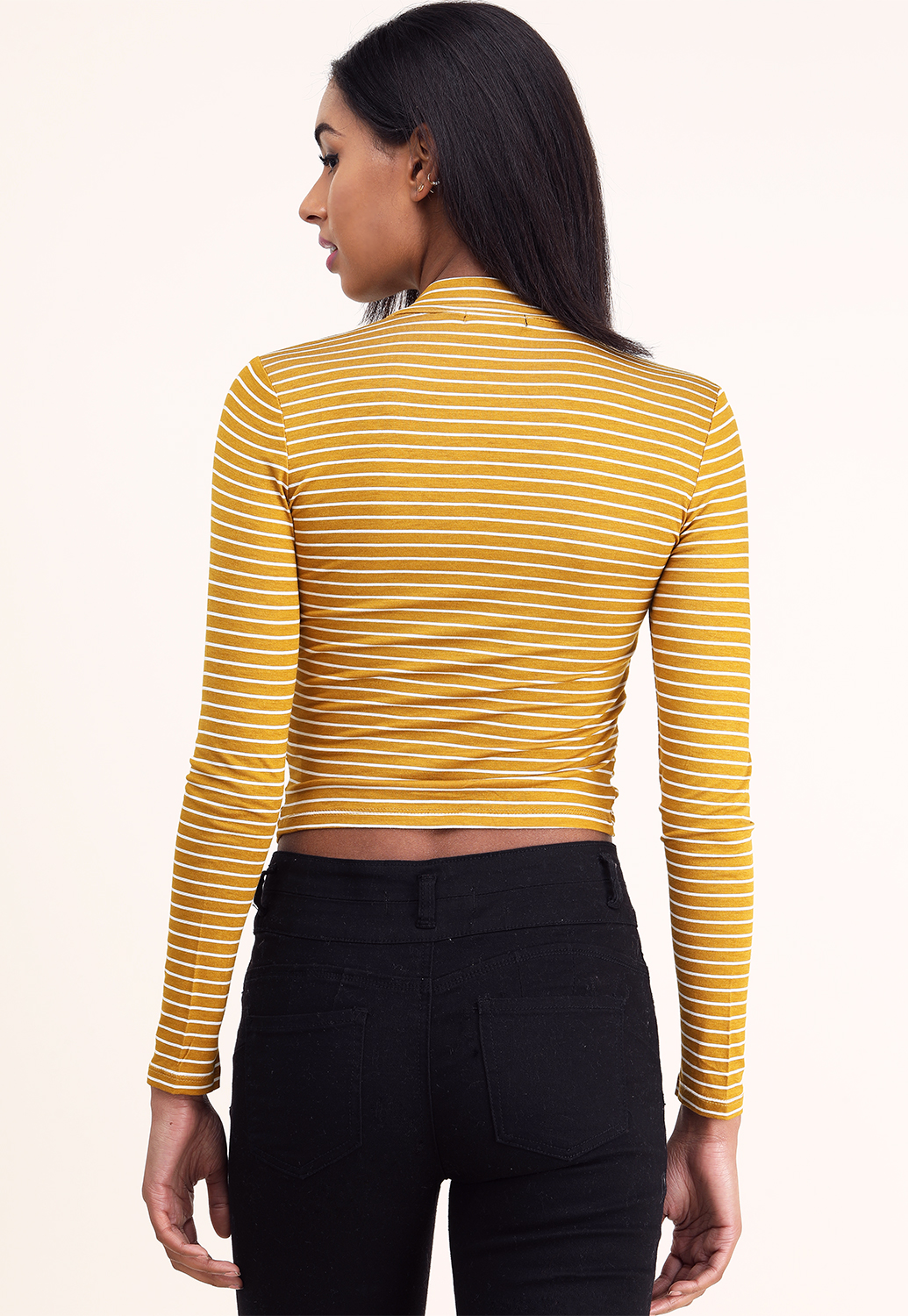 High Neck Striped Front Twist Top 