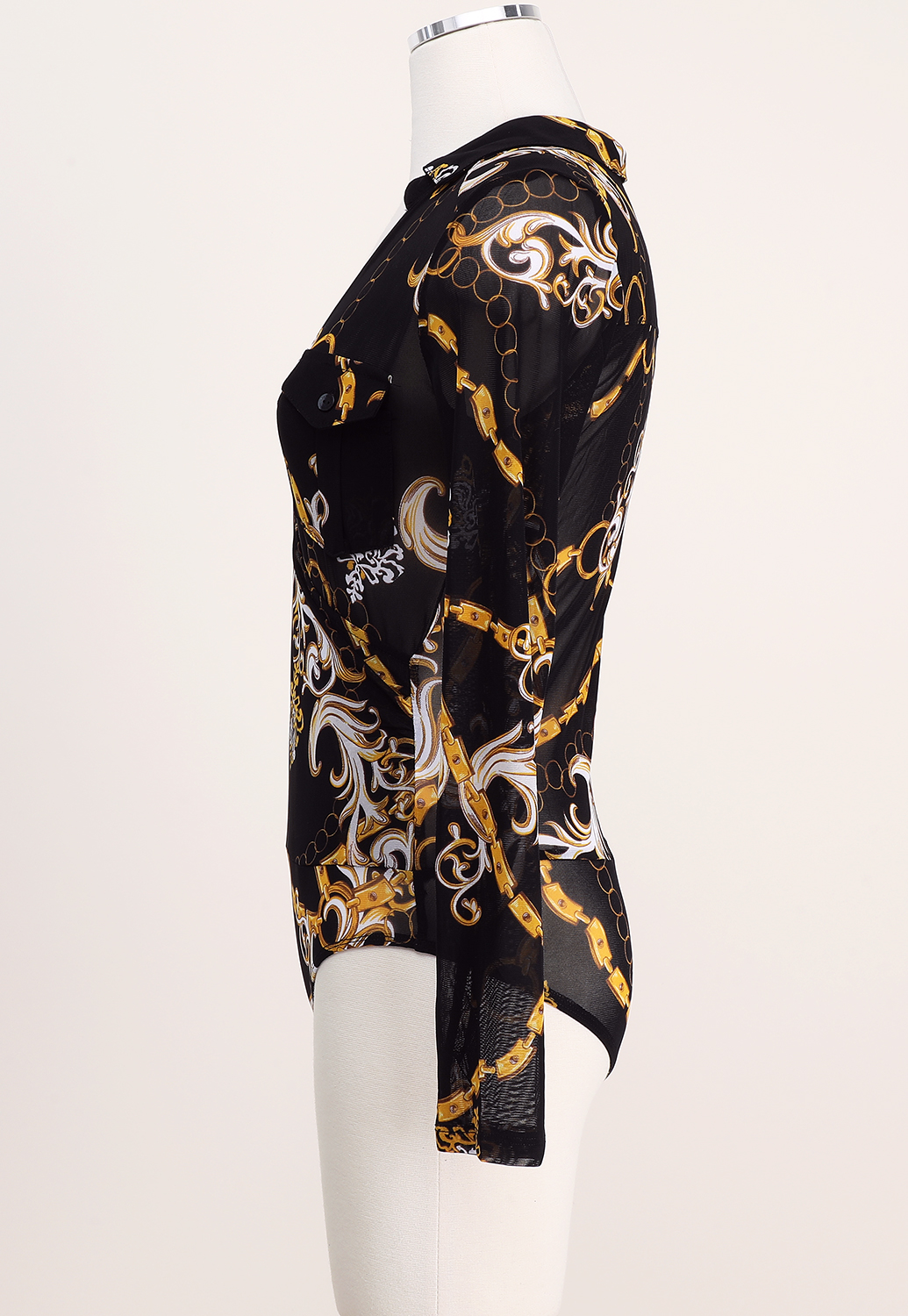 Sheer Mesh Ornate Print Bodysuit 