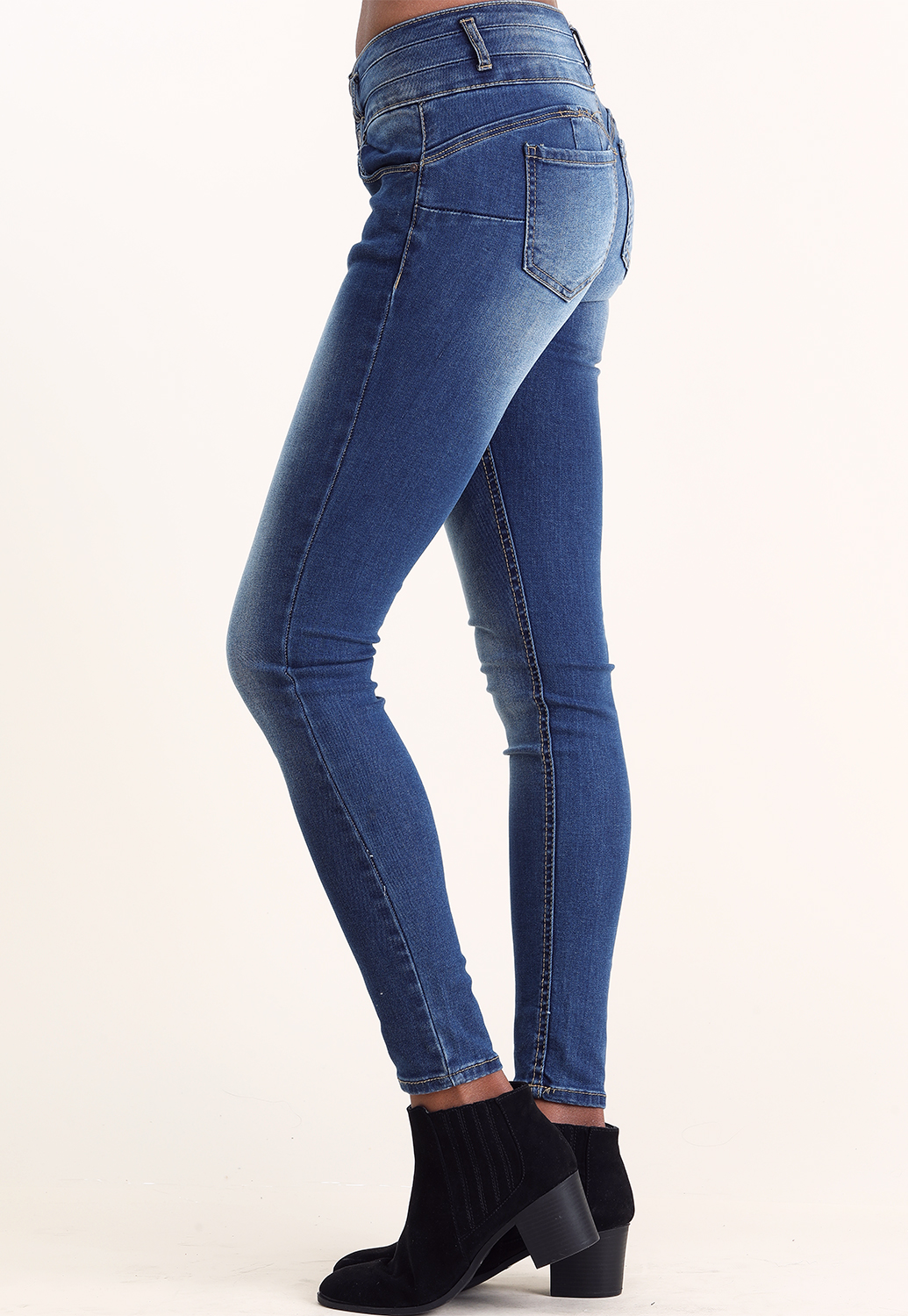 High Rise Multi Button Skinny Jeans 