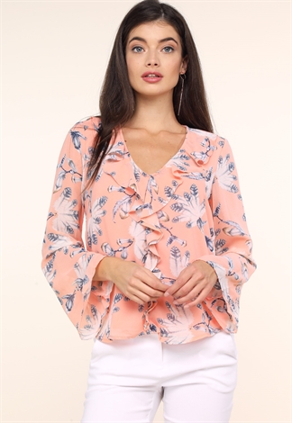 Floral Ruffle Detail Long Sleeve Blouse