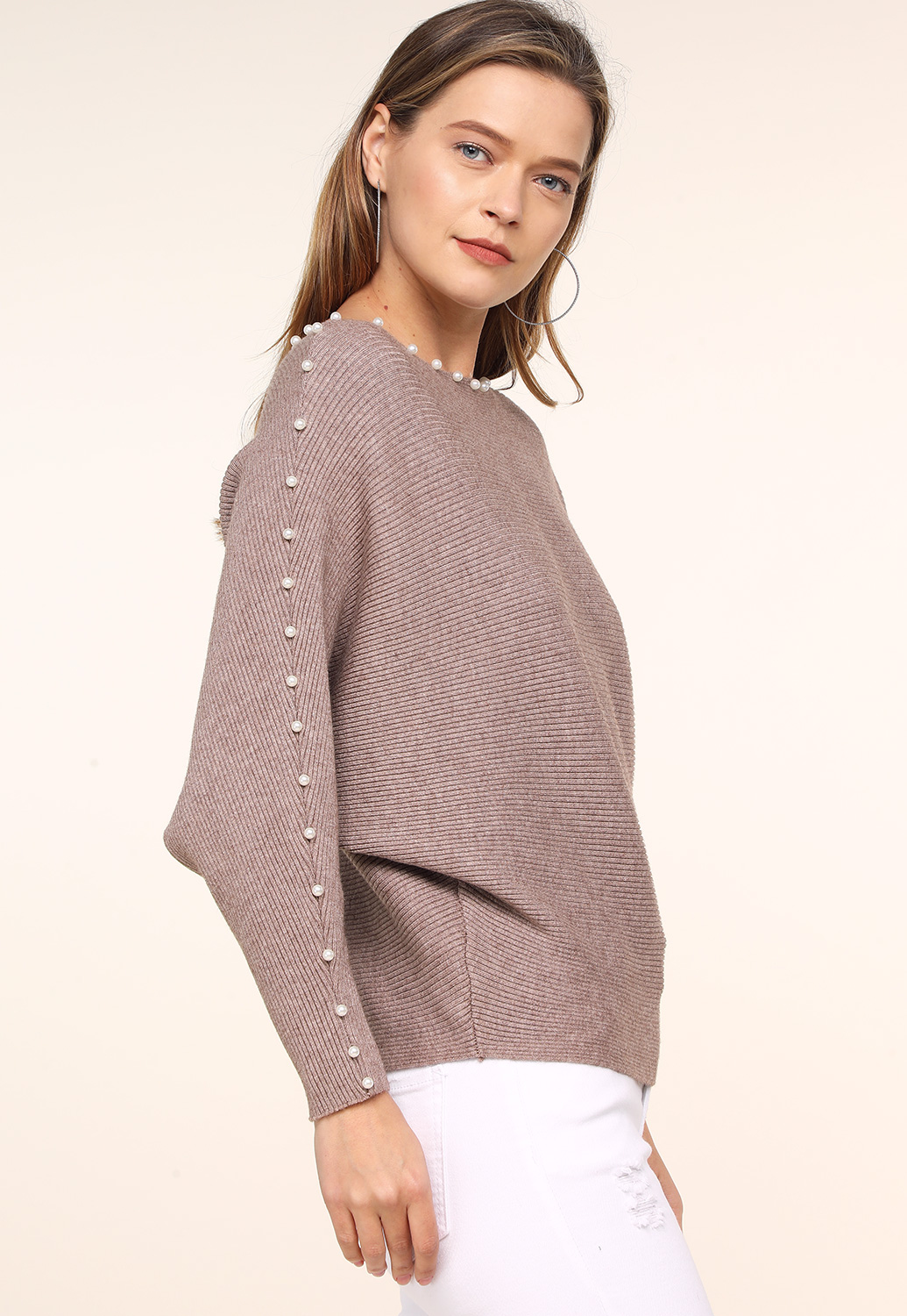 Faux Pearl Embellished Sweater 