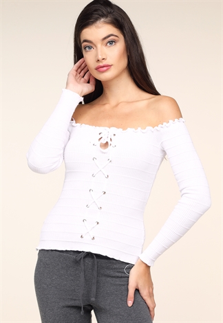 Off The Shoulder Lace Up Top