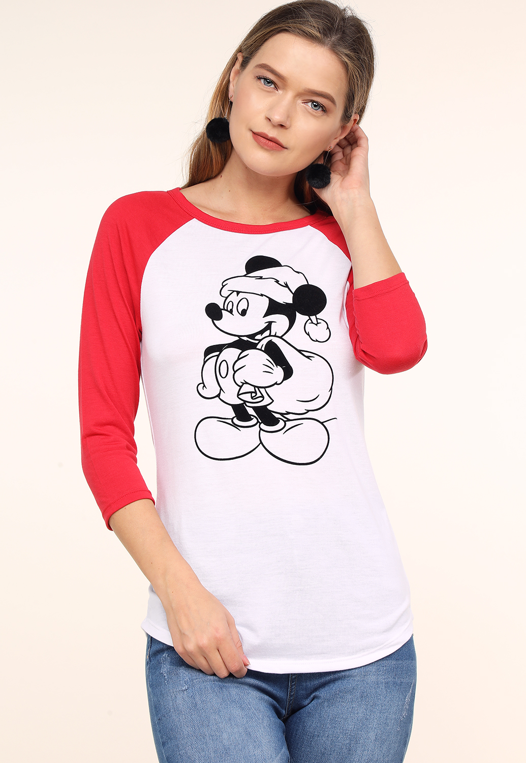 Santa Mickey Mouse Print Top 