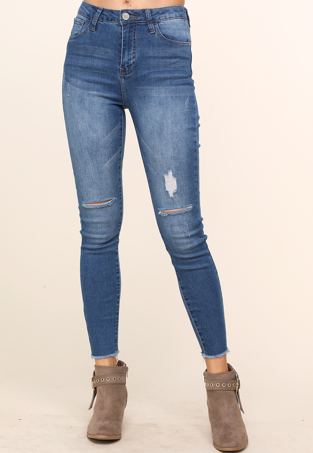High Rise Dristressed Skinny Jeans