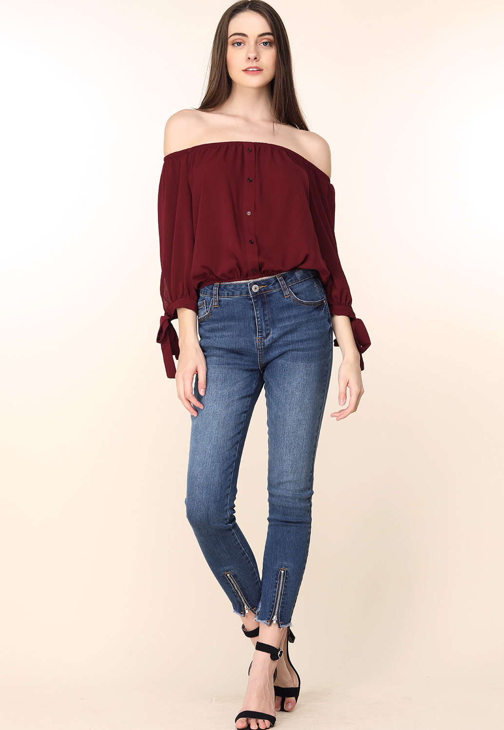 Off The Shoulder Front Button Detail Top 
