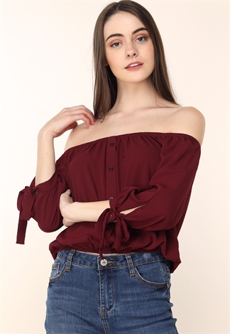 Off The Shoulder Front Button Detail Top 