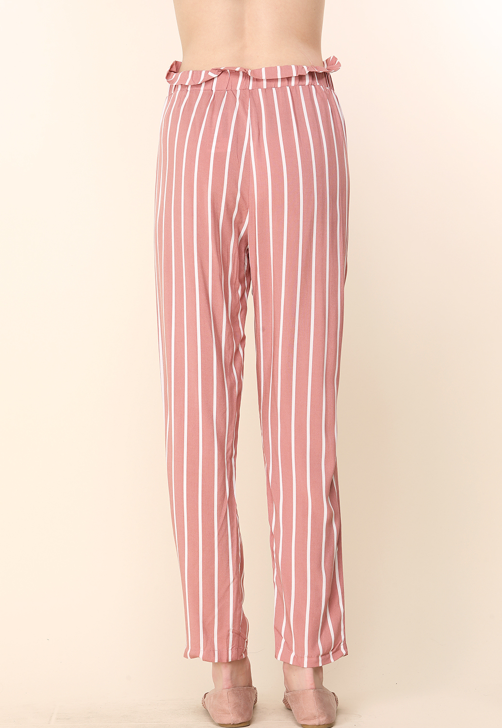 Pinstriped Tie Front Casual Pants 