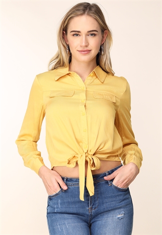 Tie Front Long Sleeve Casual Top 