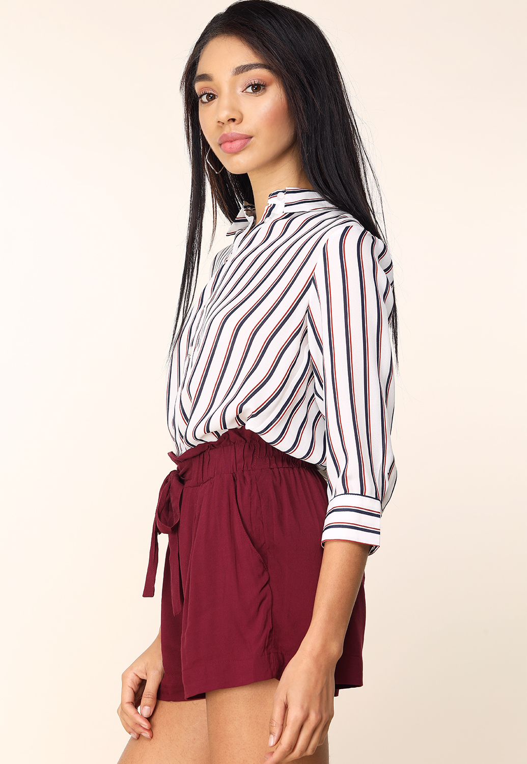 Pinstriped Button Up Dressy Blouse 
