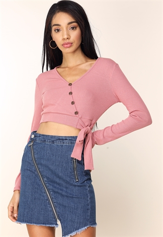 Front Button Detail Long Sleeve Top