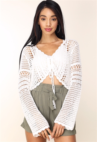 Front Ruched Open-Knit Top 
