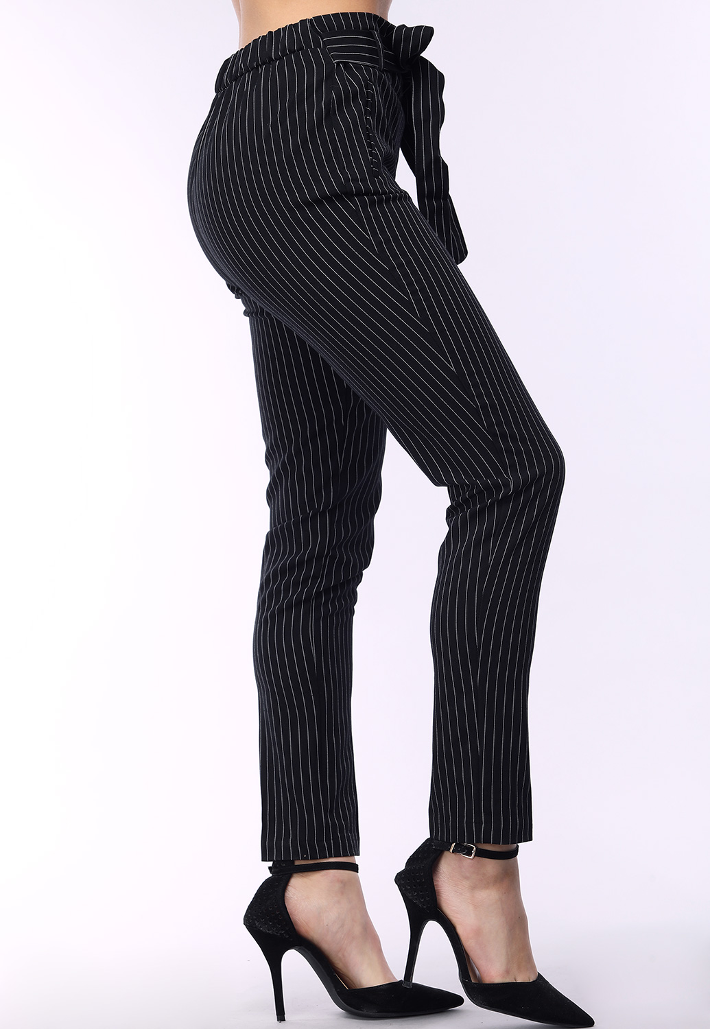 Tie Front Pinstriped Dressy Pants 