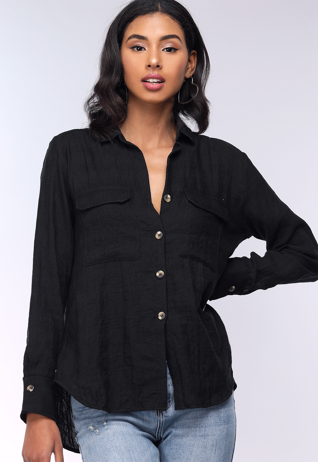 Button Up Long Sleeve Blouse 