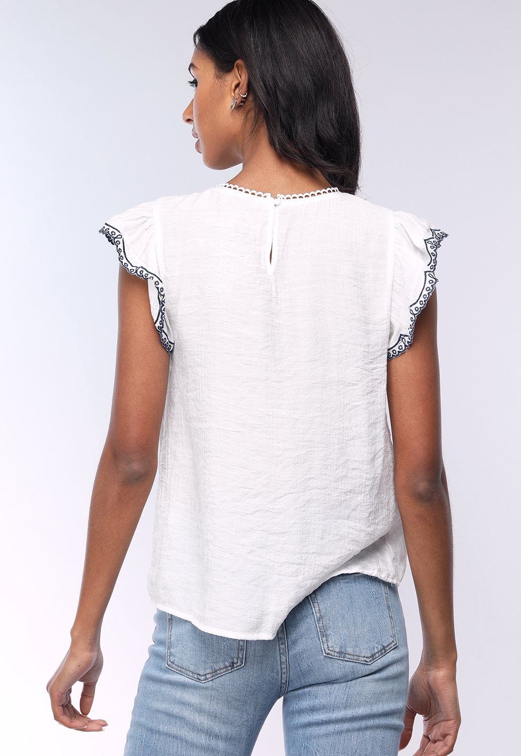 Embroidered Crochet Trim Top 