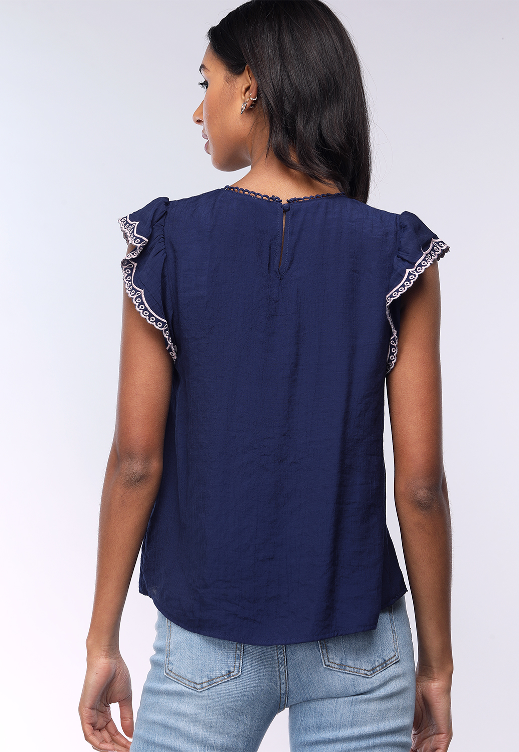 Embroidered Crochet Trim Top 