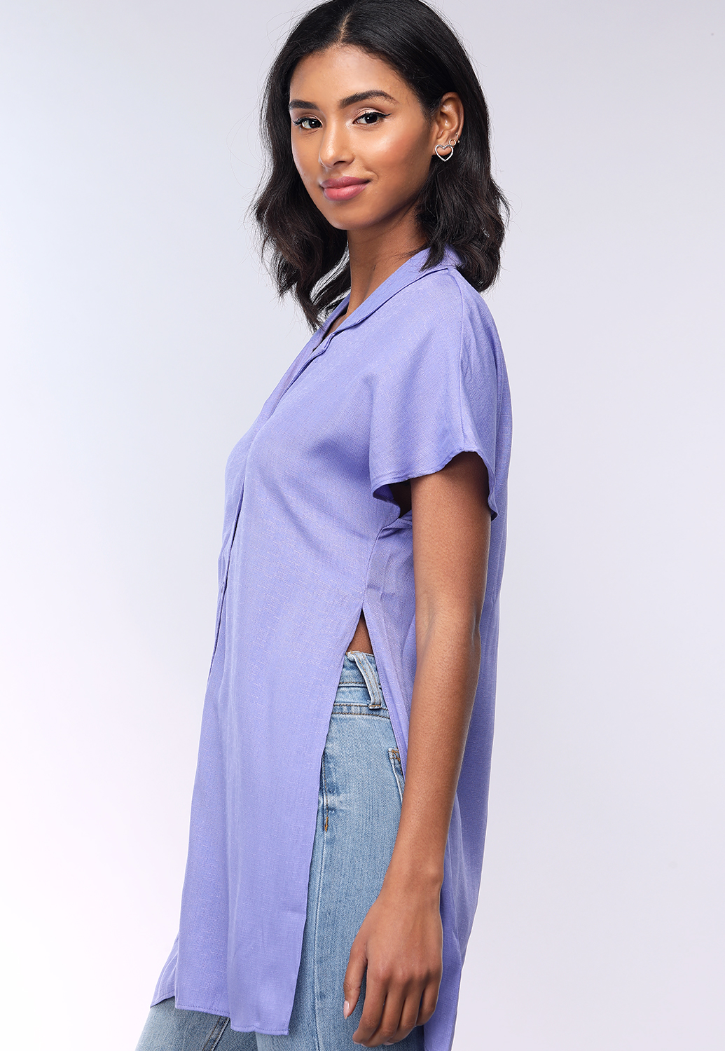Side Slit Button Up Casual Blouse 
