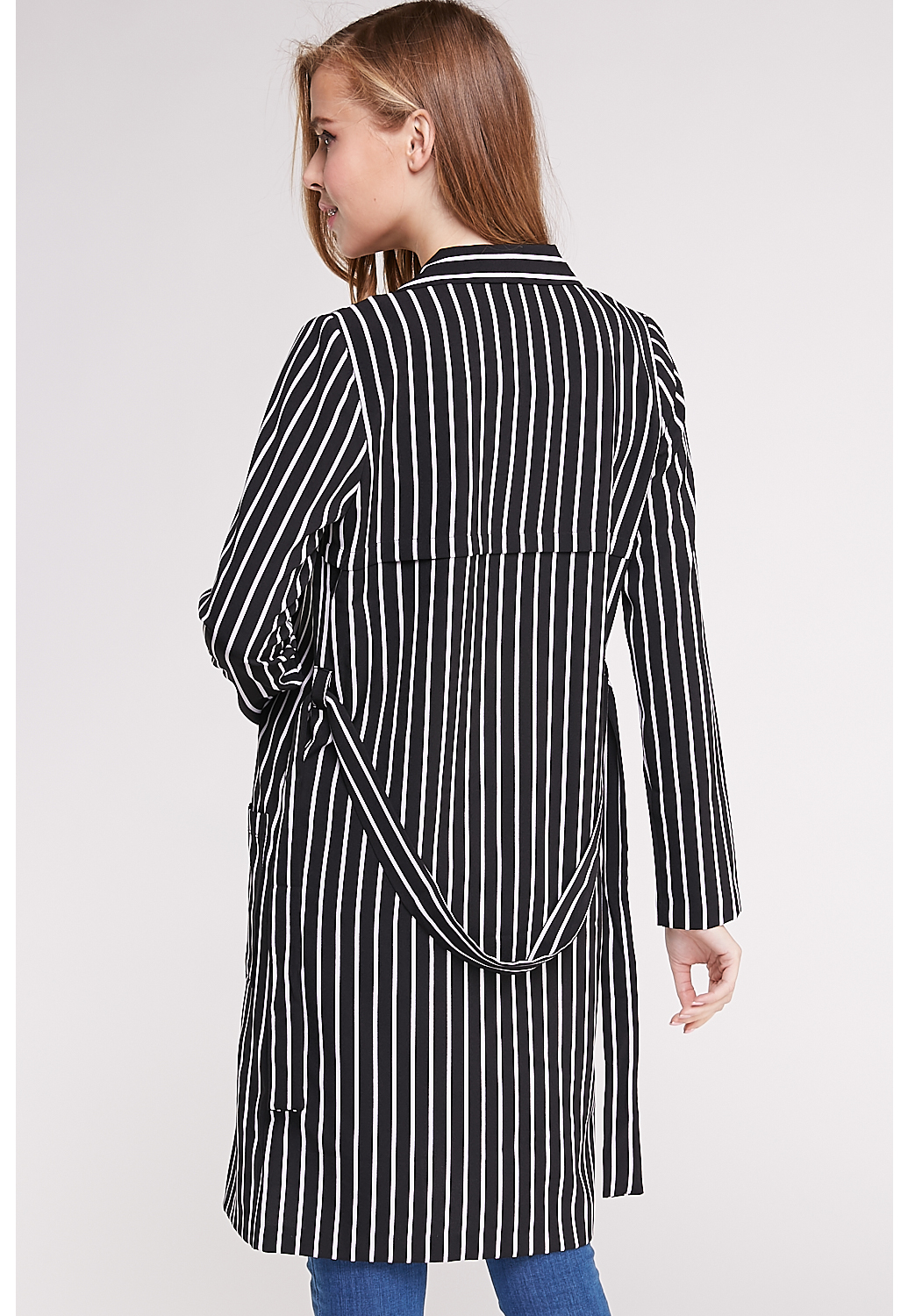 Pinstriped Tie Front Cardigan 