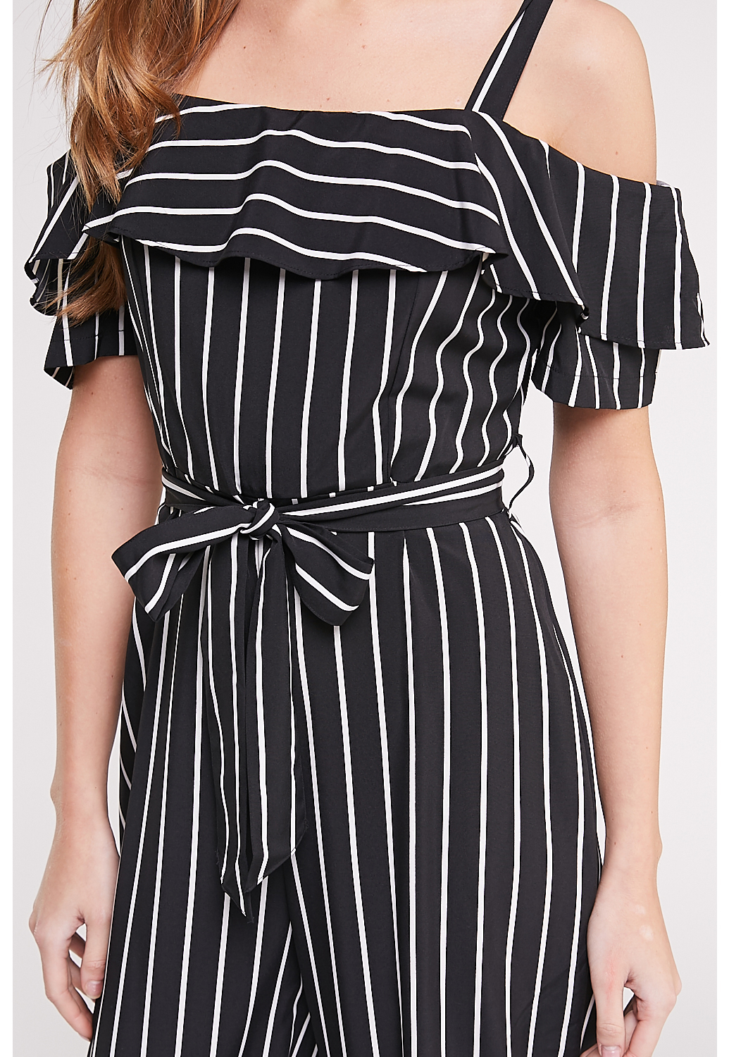 Open The Shoulder Pinstriped Jumpsuit