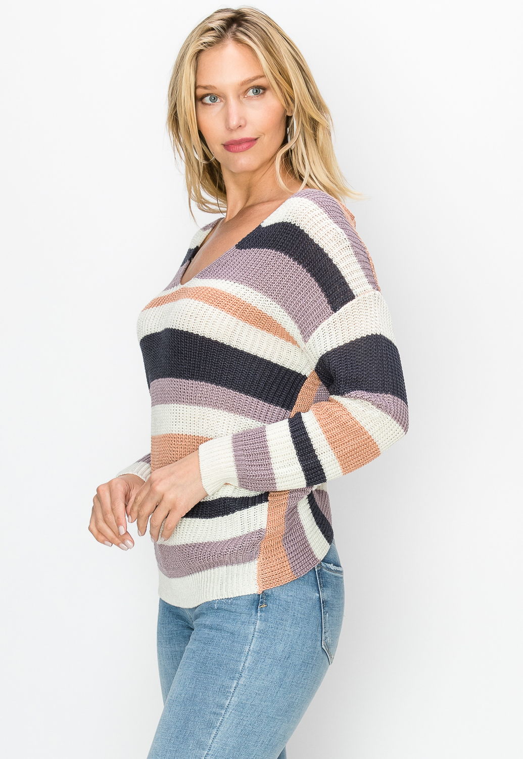  Striped Twist Back Knit Sweater 