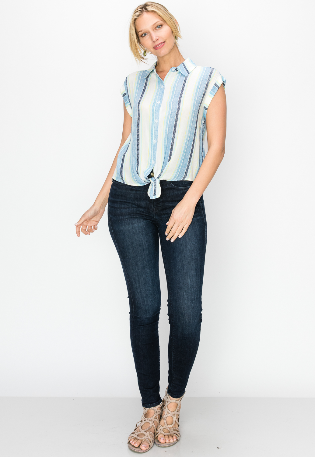 Pinstriped Button Up Casual Blouse
