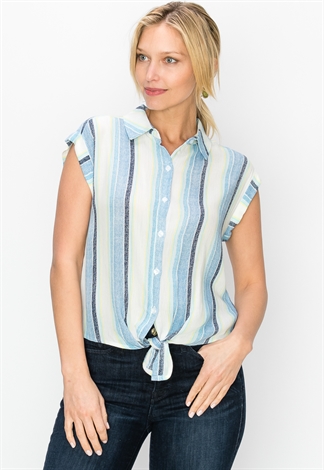 Pinstriped Button Up Casual Blouse