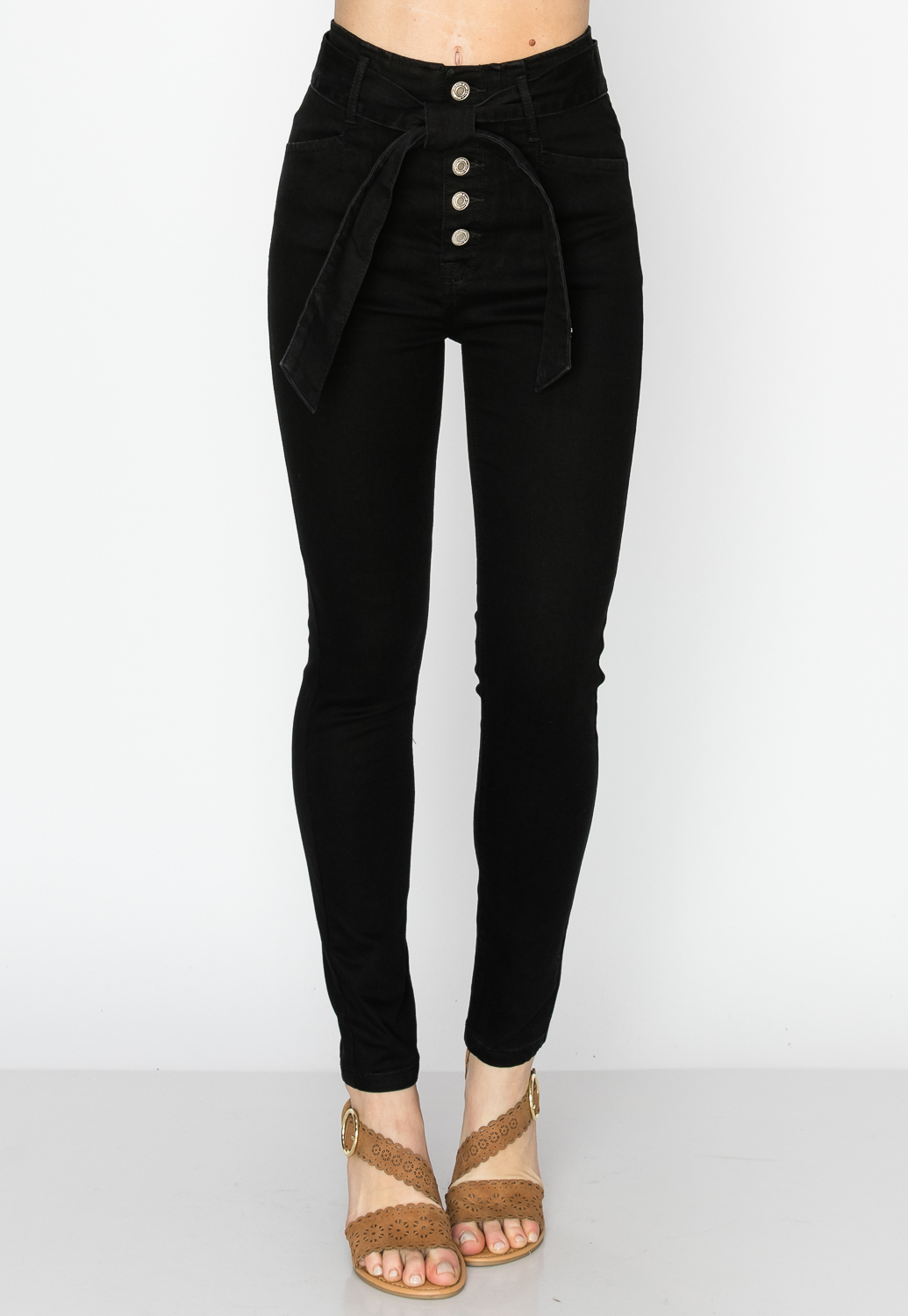 Multi-Button Tie Front Skinny Jeans 