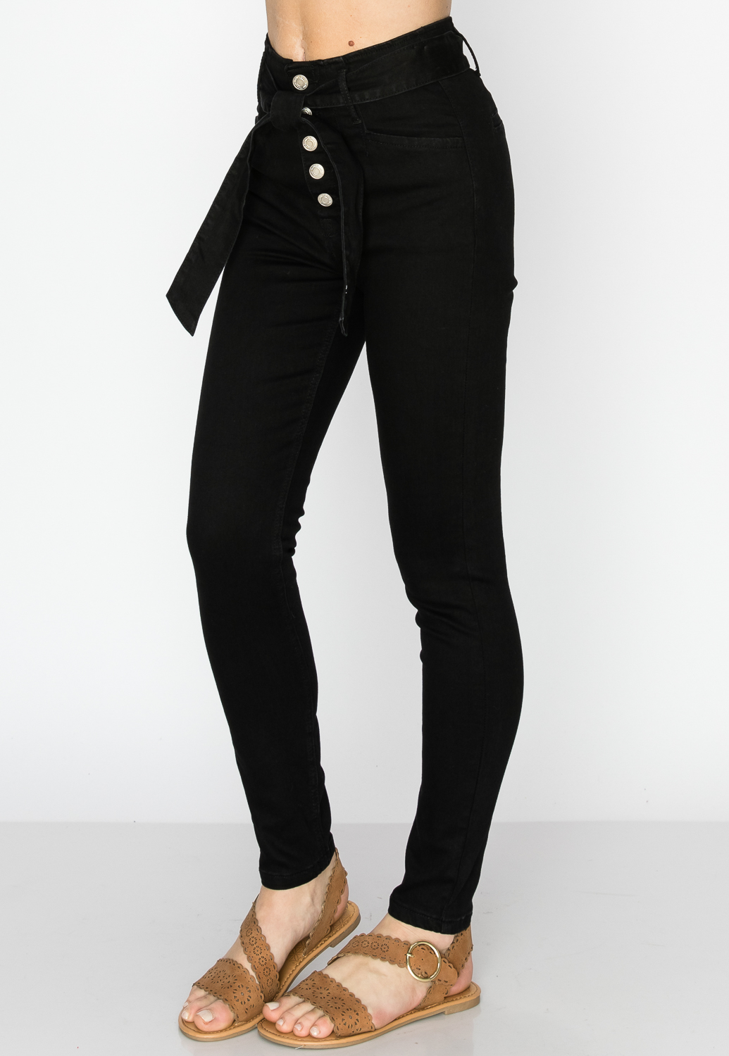 Multi-Button Tie Front Skinny Jeans 
