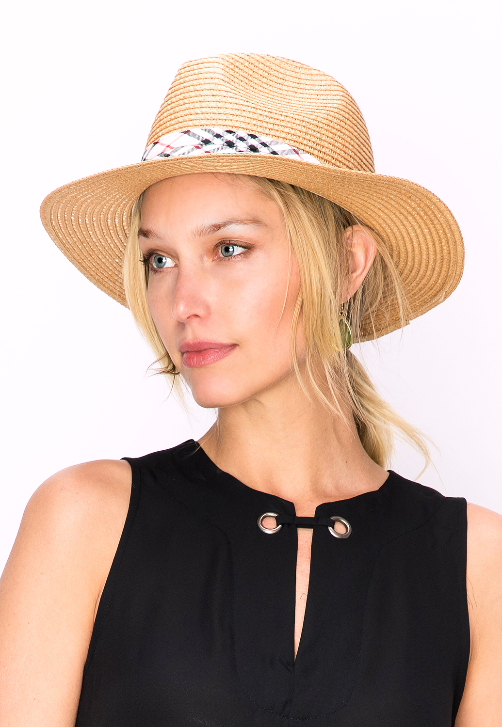 Straw Hat W/ Plaid Ribbon | Shop Hats at Papaya Clothing
