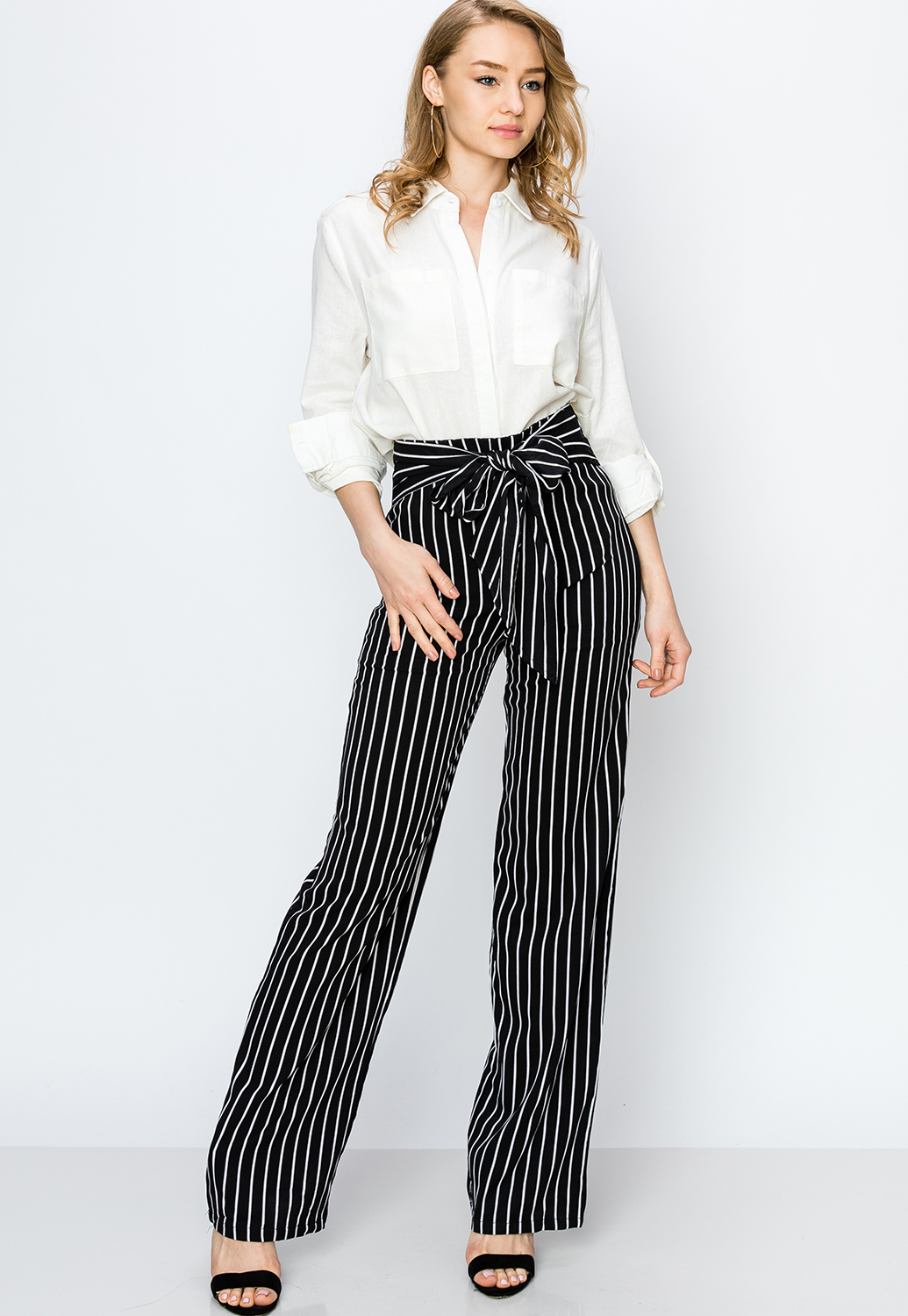 Pinstriped High Waisted Dressy Pants 