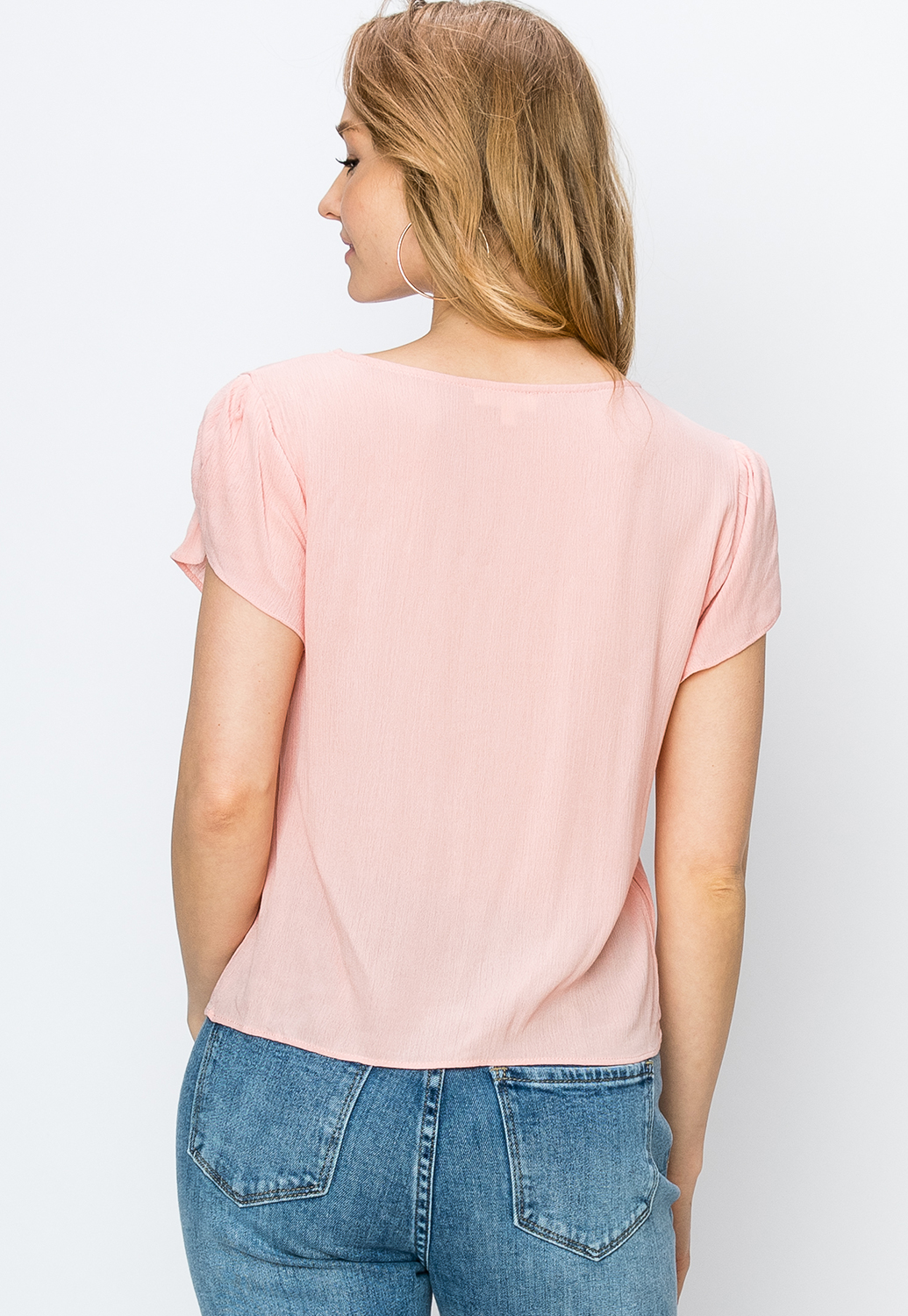 Tie-Front Flare Sleeve Detail Dressy Top 