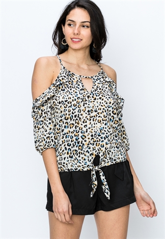 Cheetah Print Open Shoulder Top