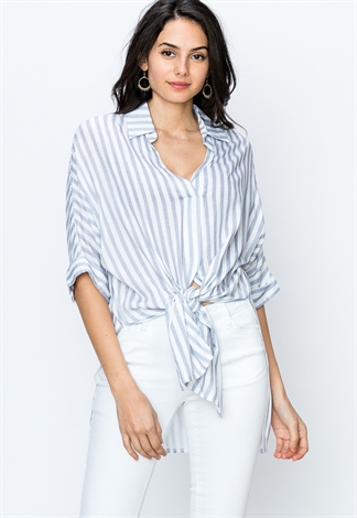 Tie-Front Pinstriped Blouse 