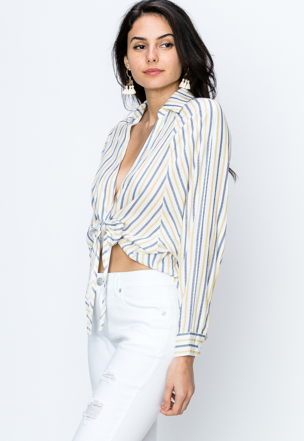 Pinstriped Self Tie Casual Top 
