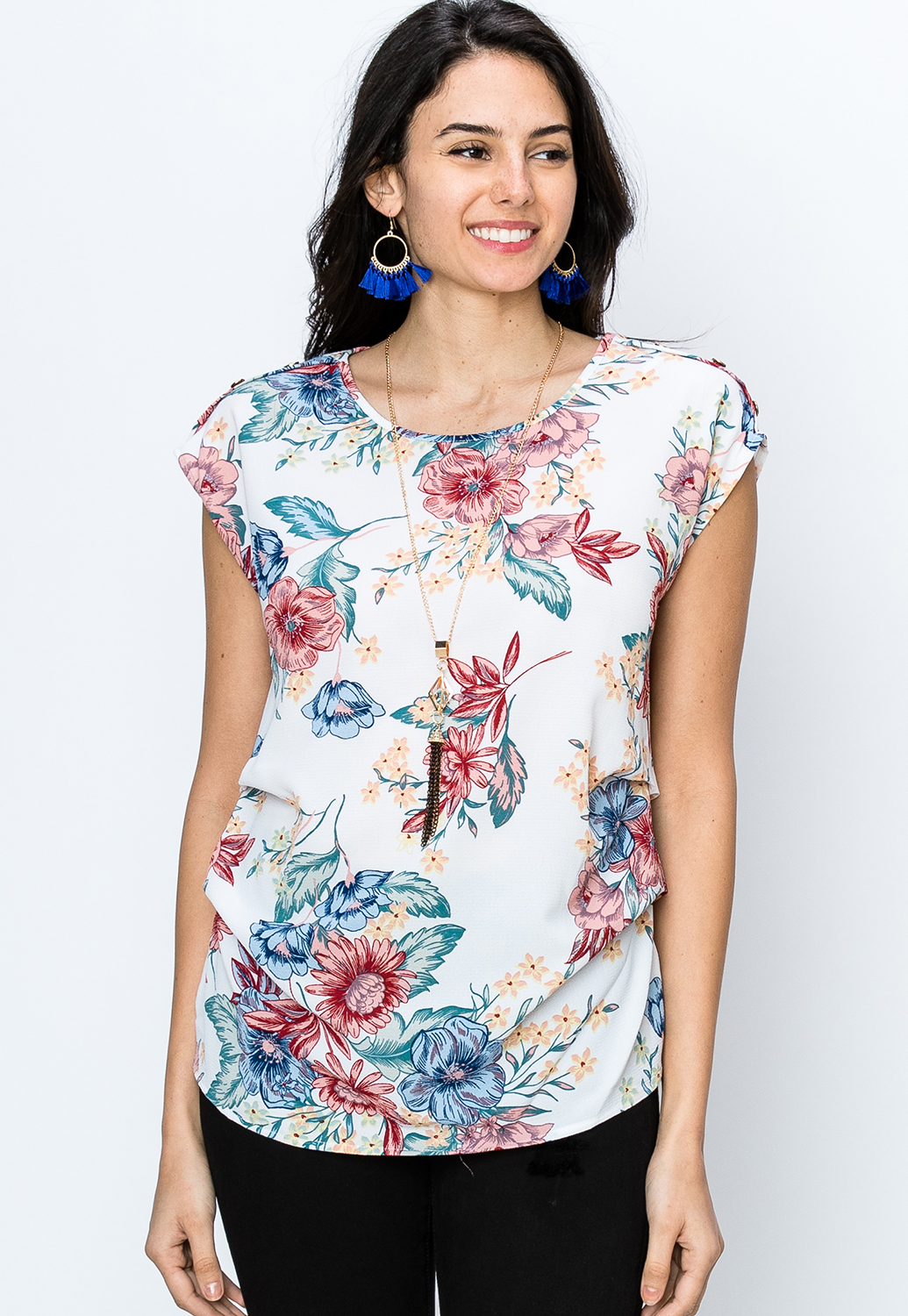 Floral W/Necklace Dressy Top 