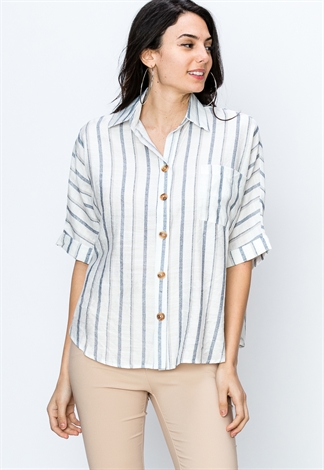 Pinstriped Button Up Casual Blouse 