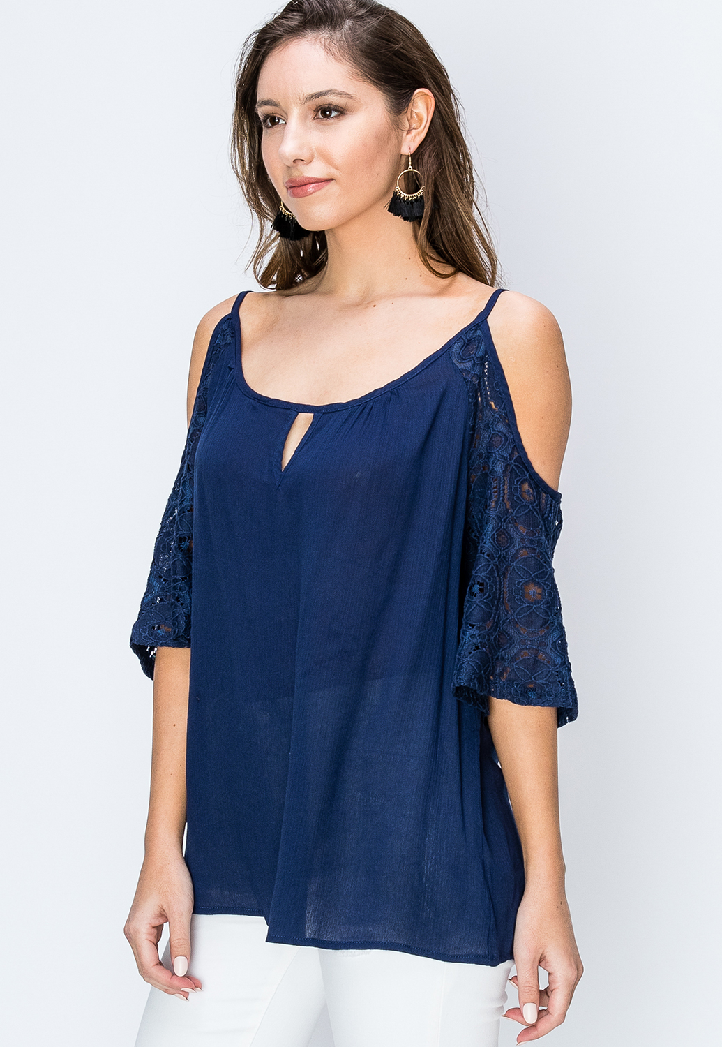 Top With Floral Lacy Sleeve