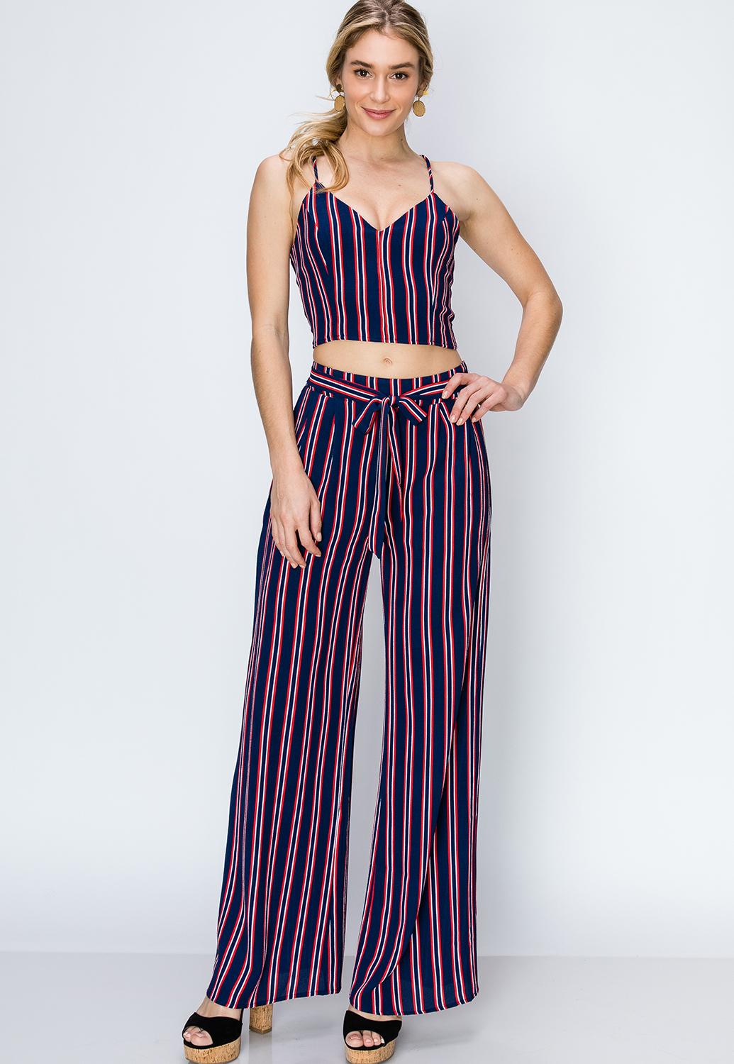 Back Lace Up Striped Cropped Top 
