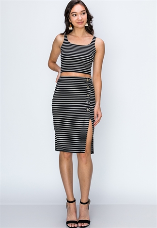 Striped Slit-Detail Pencil Skirt 