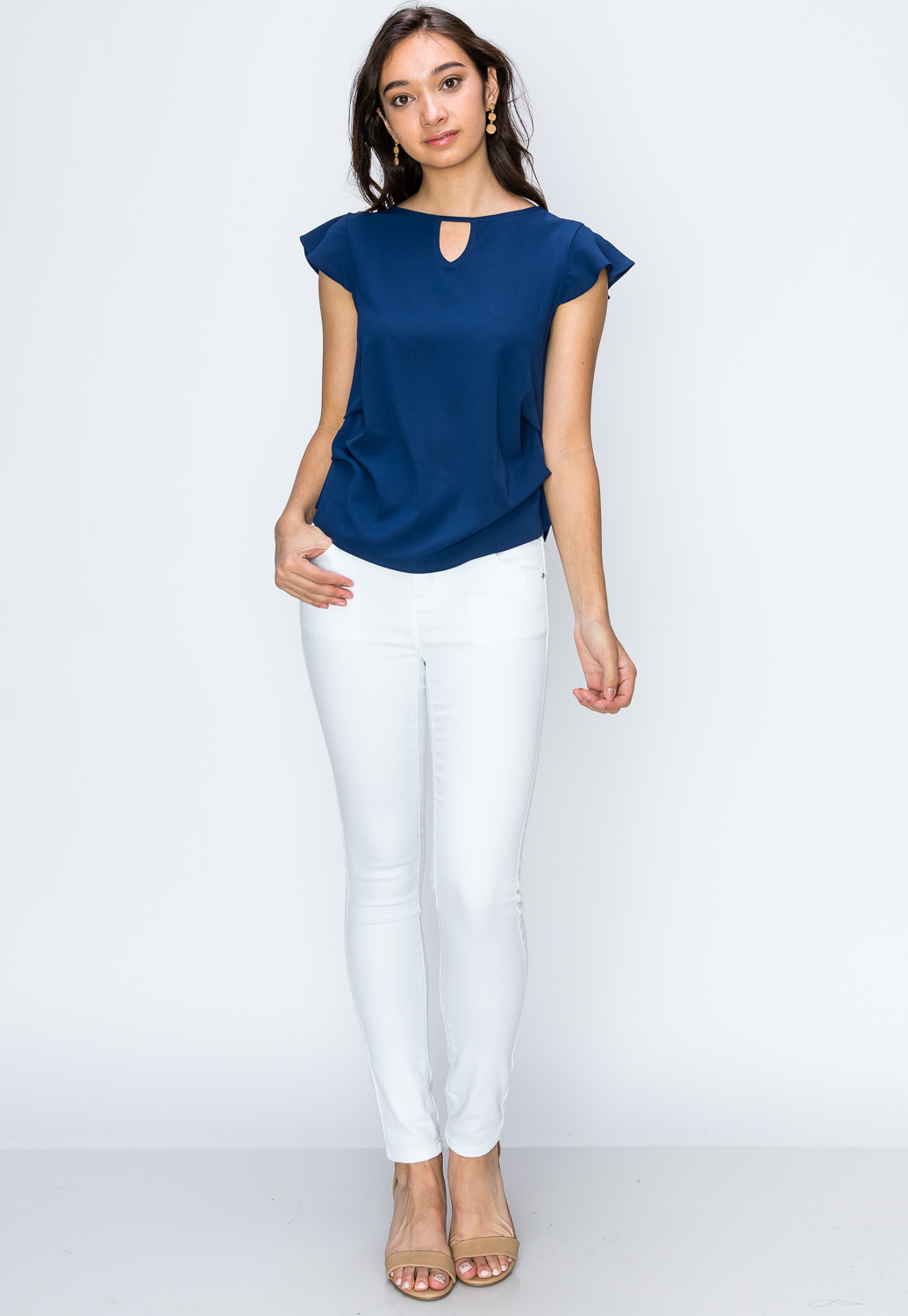 Side Ruched Keyhole Detail Dressy Top 